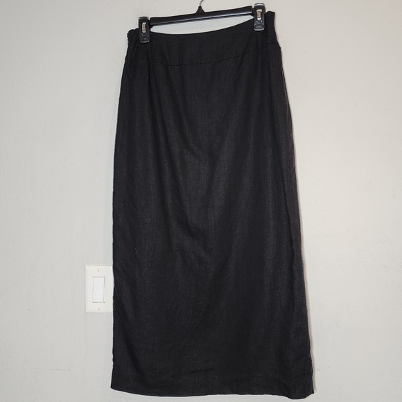 Pursuits Ltd linen black maxi skirt slit lined women's  size 10. - Picture 14 of 14